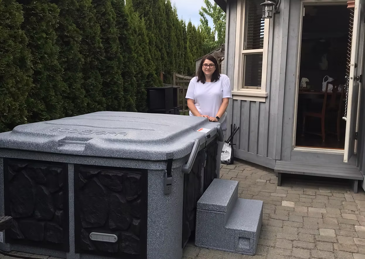 Eco Spa hot tub on a backyard deck