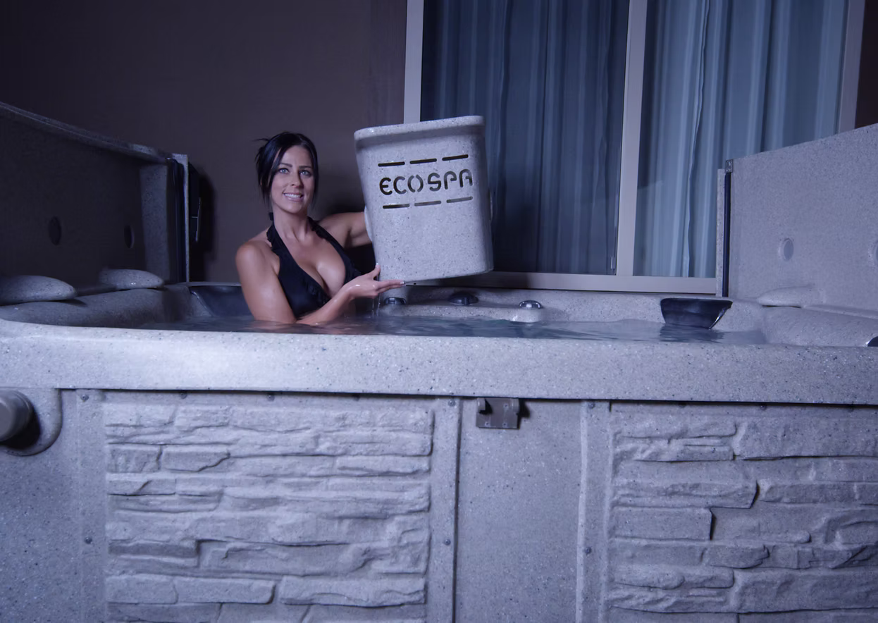 Eco Spa hot tub with mountain backdrop