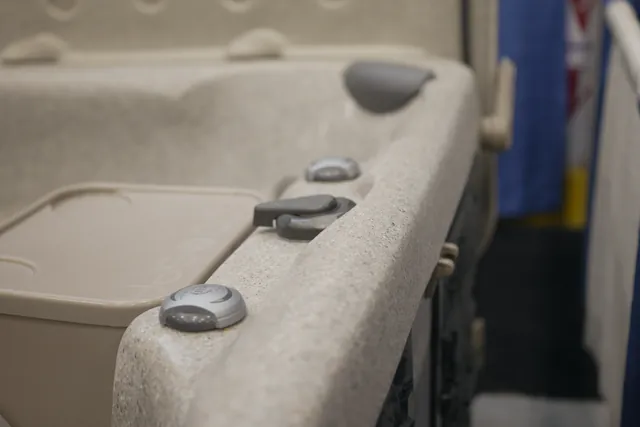 Close view of the Eco Spa E3 controls and shell finish